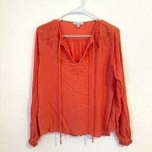 Orange Blouse Women’s L Long Sleeve V-Neck Boho